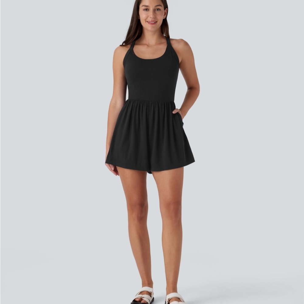 HALARA Black Sleeveless Jumpsuit with Flared Shorts